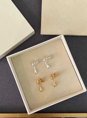 Ragbag ins设计师款通体925银镀金森系简约百搭气质光面水滴耳环