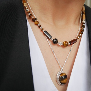 沙漠玫瑰T.W原创手作通体925纯银ins美拉德风温柔气质虎眼石项链