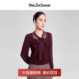 曲珠纱线优雅气质法式 新款 飘带领上衣女 秋季 赢智尚安可拉红针织衫