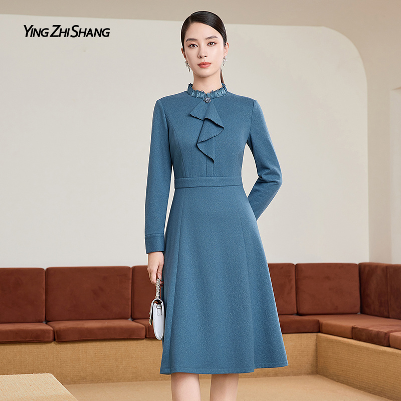 长袖X型略松中长款连衣裙 复古优雅