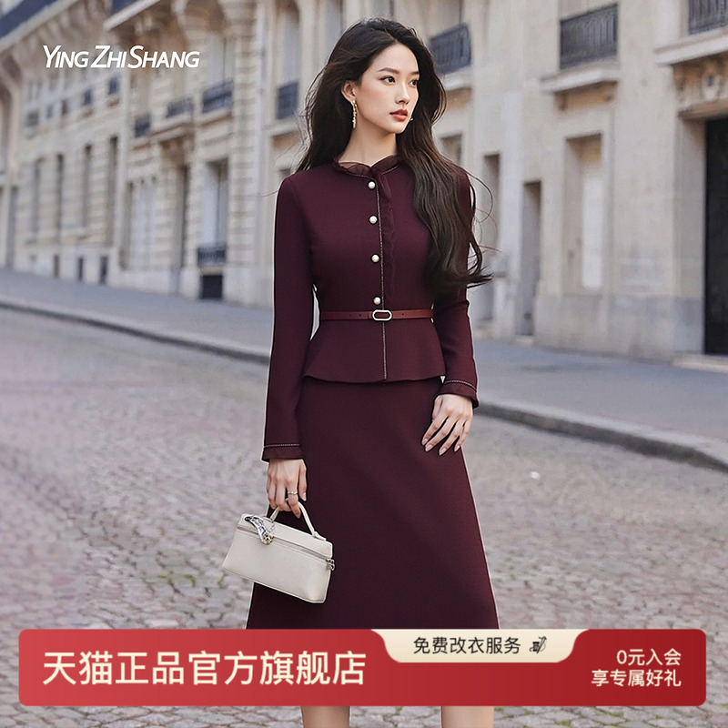 赢智尚超好看冬装红色法式连衣裙