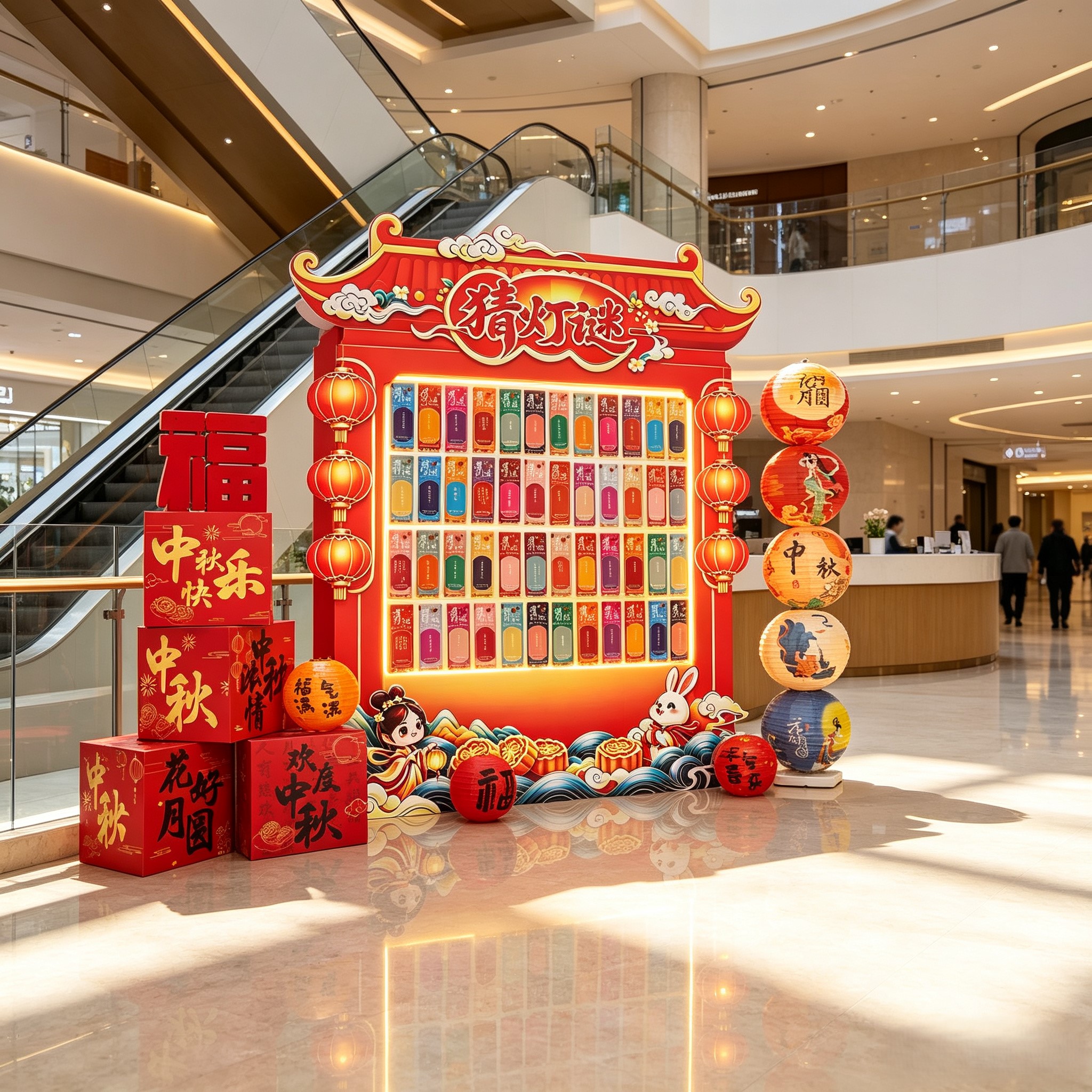 中秋国庆商场店铺红包猜灯谜布置