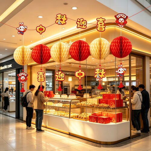 中秋节灯笼商场蛋糕店门头中国风吊卡蜂窝球挂饰氛围感装饰品挂件