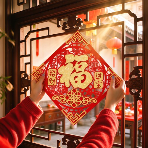2027羊年植绒福字玻璃门贴