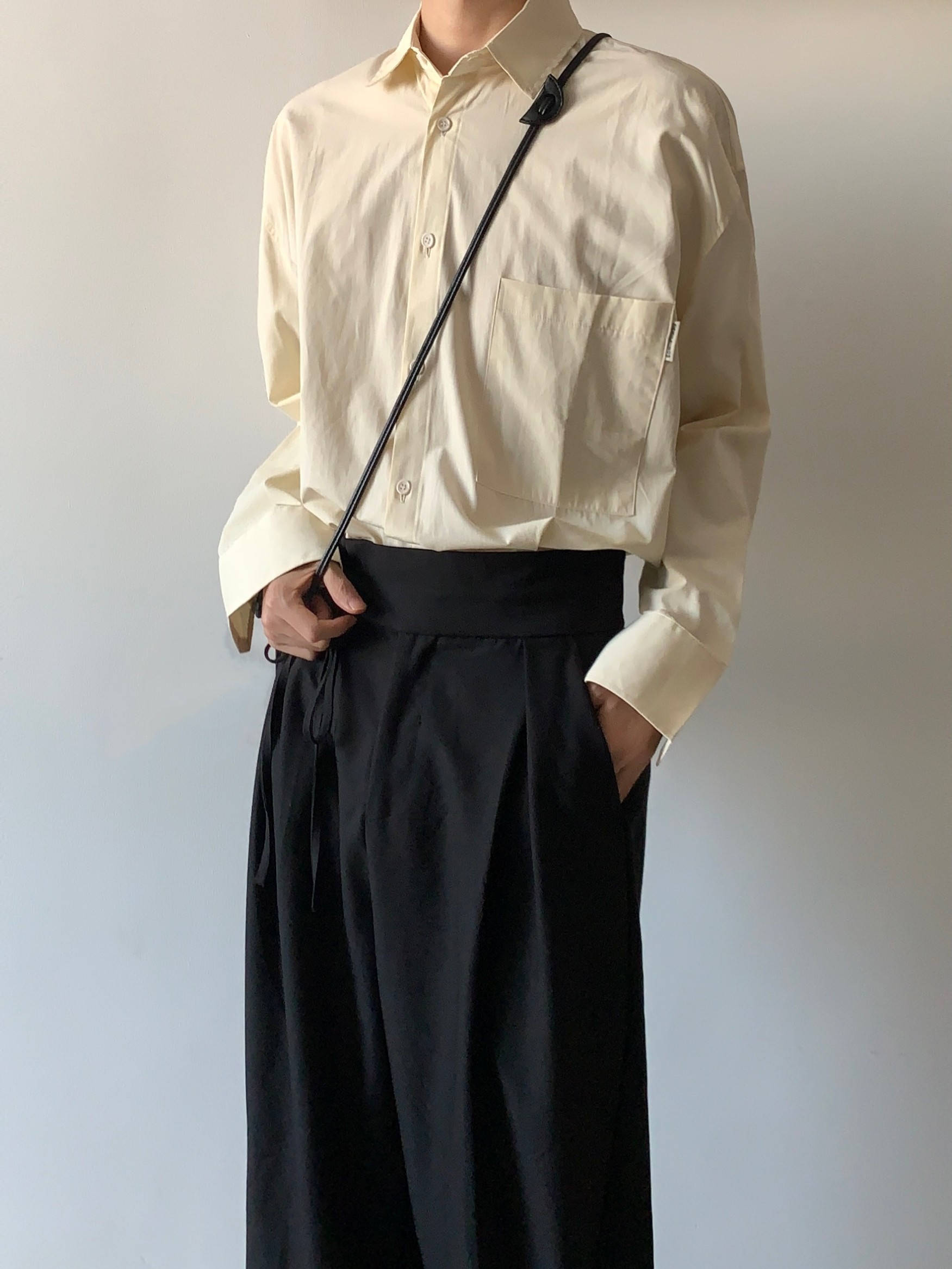 雨东林/韩版杏色纯色衬衫内搭男休闲宽松痞帅长袖上衣外套情侣款