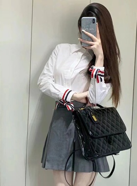 THHB TB女士袖口蝴蝶结织带白色通勤衬衣修身百搭衬衫四季款