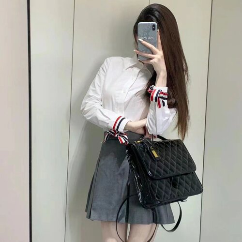 TB女士袖口蝴蝶结织带白色衬衫