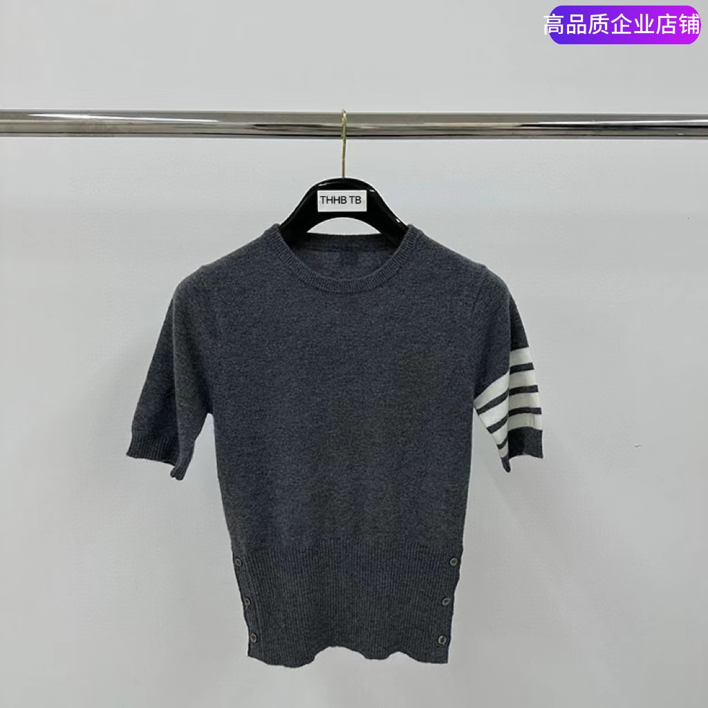 TB四杠羊绒圆领短袖针织衫T恤女