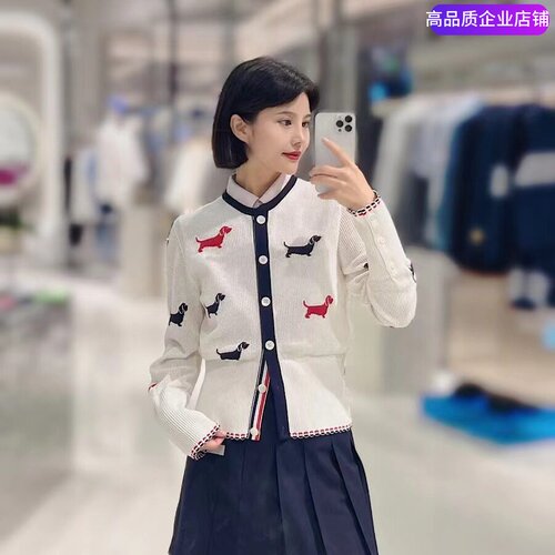 春夏新款TUMA TB动物图案香风长袖开衫镂空撞色小狗四杠女款