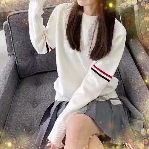 秋冬季TB套头织带长袖圆领毛衣