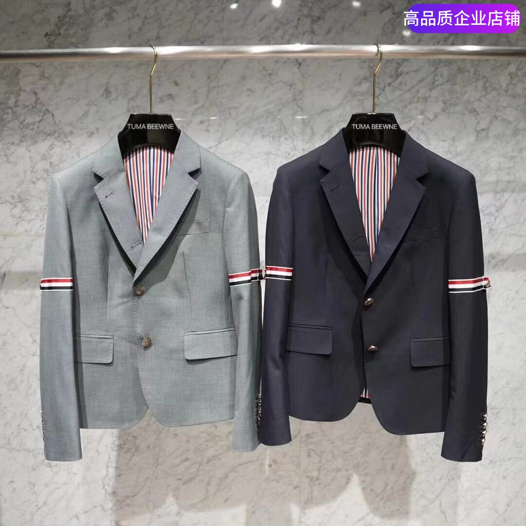 TB织带条纹羊毛西装女士修身外套图片