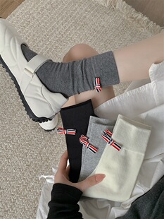 THHB TB彩带棉袜堆堆袜蝴蝶中筒袜女袜潮流小众螺旋口袜轻奢结款