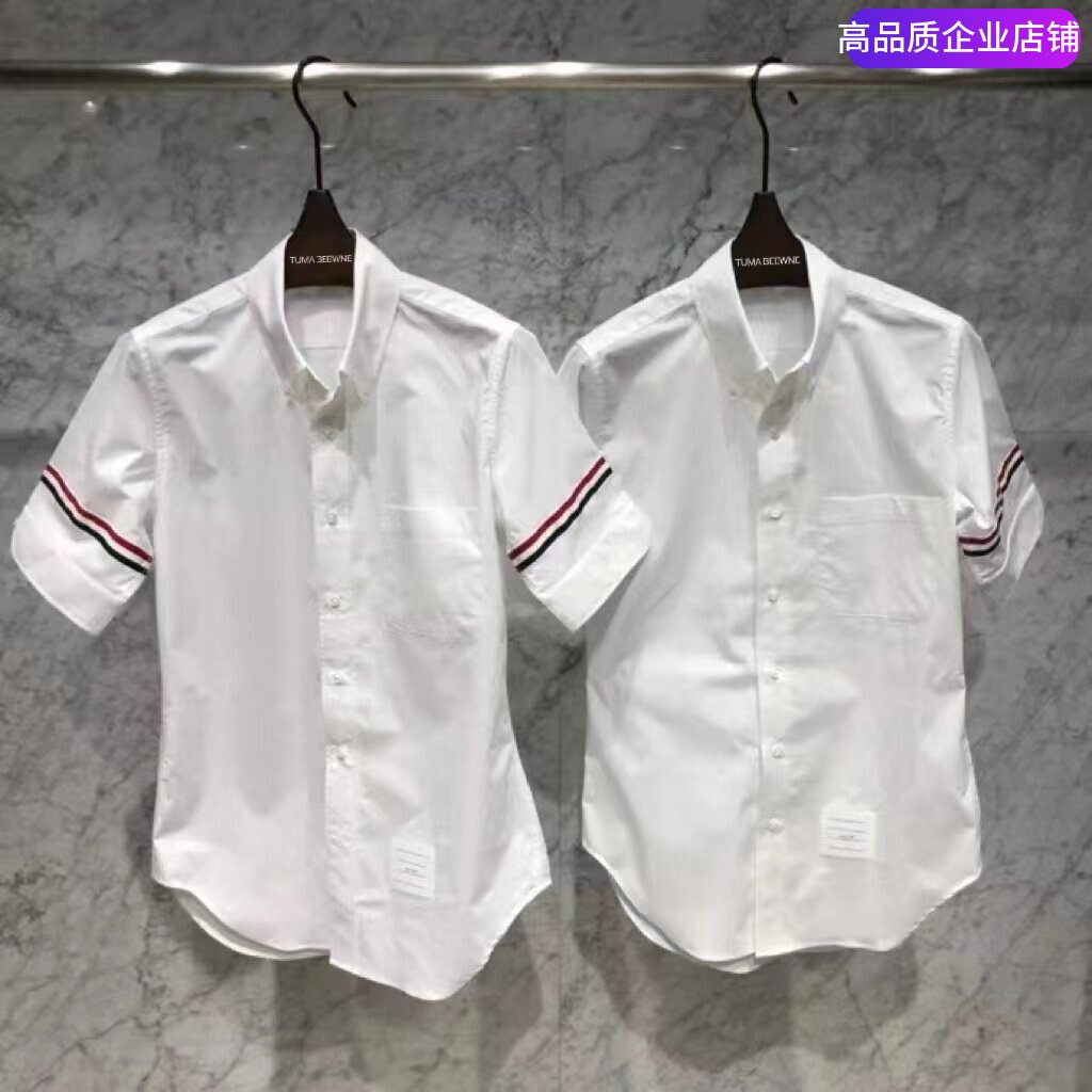 TB织带短袖衬衫府绸薄款纯女士夏图片