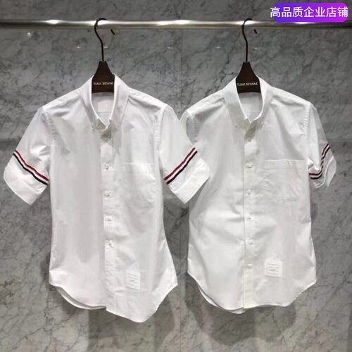 TB织带短袖衬衫府绸薄款纯女士夏