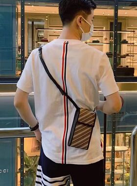 高品质B后背织带彩条圆领短袖