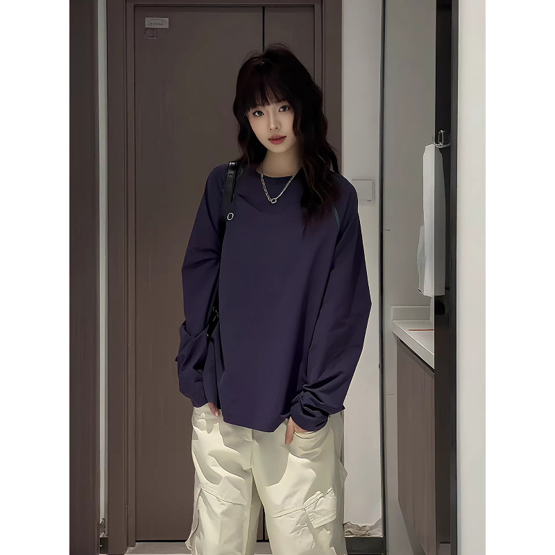 特大码300斤葡萄紫长袖t恤男女夏季健身跑步上衣户外运动羽毛球服