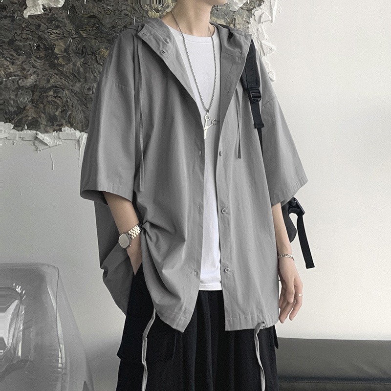 特大码300斤日系港风短袖衬衫男夏季薄款设计感小众防晒衬衣外套2