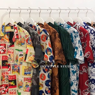 特大码300斤满印短袖衬衫男女装夏季多巴胺穿搭宽松百搭花衬衣潮2