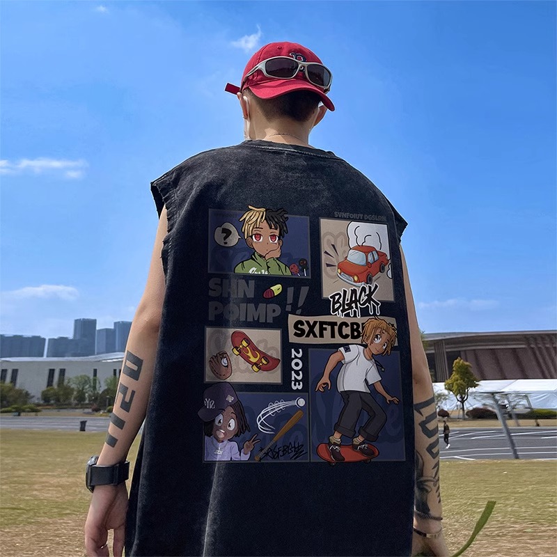 特大码300斤水洗做旧背心男夏季