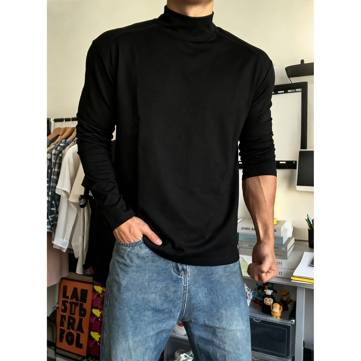 半高领德绒打底衫男冬季内搭t恤