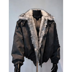 特大码300斤cleanfit重磅座山雕夹克棉服男款冬季大毛领工装棉衣2