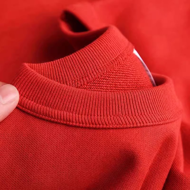 加大码300斤复古红色圆领卫衣