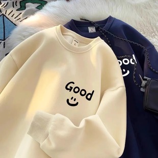 特大码 内搭打底上衣青少年外套2 300斤加绒加厚圆领卫衣男女秋冬季