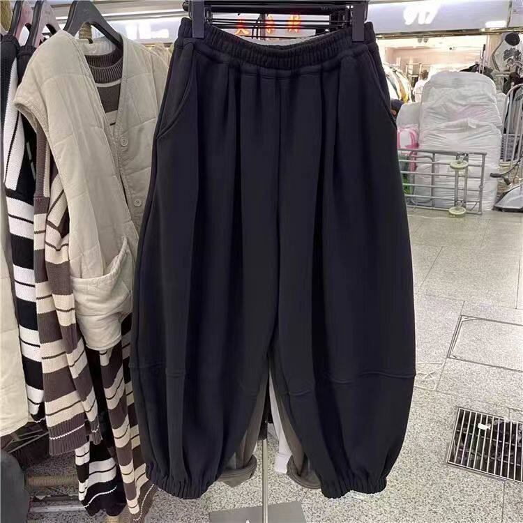 特大码300斤一体绒休闲裤子男女秋冬加绒加厚宽松休闲束脚运动裤2