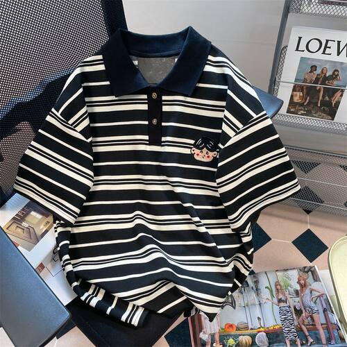 大码300斤条纹短袖t恤男女polo