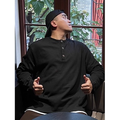 特大码300斤男装长袖亨利t恤