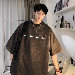 复古宽松半袖 特大码 美式 男ins潮牌夏季 体恤2 300斤水洗做旧t恤短袖