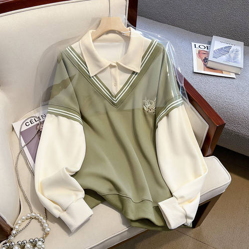 特大码300斤假两件翻领卫衣男女