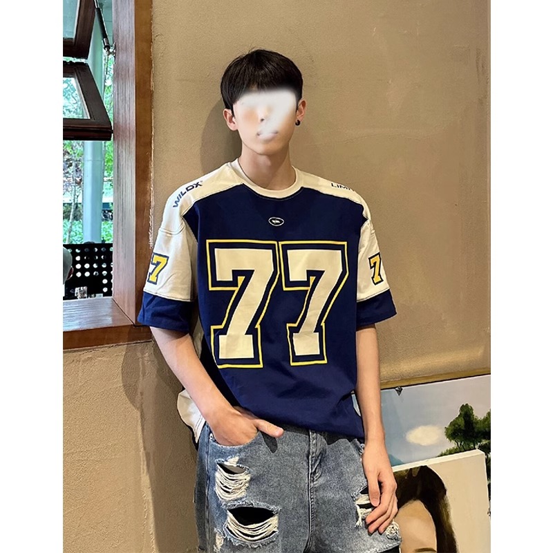 大码300斤藏蓝色正肩重磅短袖t恤