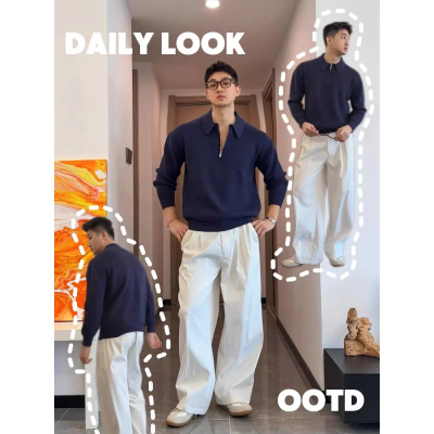 300斤藏青色半拉链针织polo衫