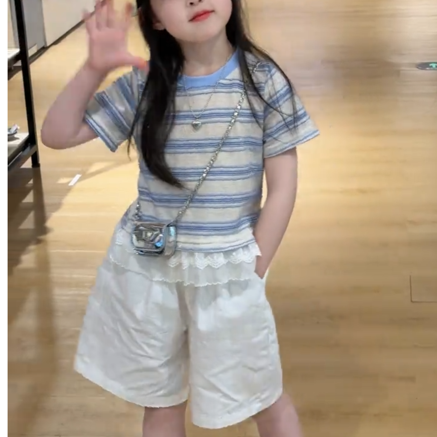 女童2026夏季新款洋气条纹花边短袖套装女宝宝舒适时尚休闲两件套