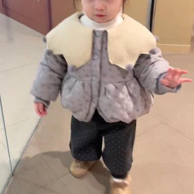 童装女童2025新款冬装女宝加绒加厚碎花棉衣中小童韩版大翻领外套