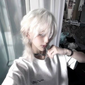 纤韵佳人狼尾假发男短发日系网红鲻鱼头帅气cos白色男士全头套式