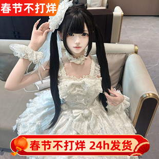 纤韵佳人假发少萝自然lolita假发齐刘海双马尾新款黑棕色80cm直发