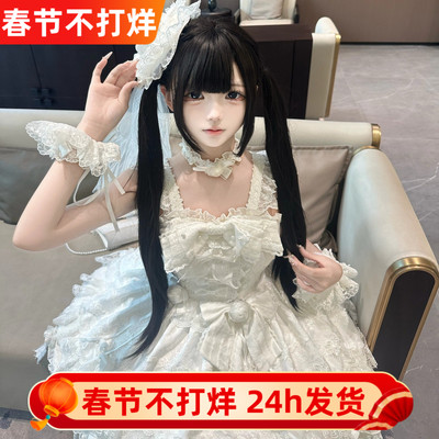 纤韵佳人假发少萝自然lolita假发齐刘海双马尾新款黑棕色80cm直发