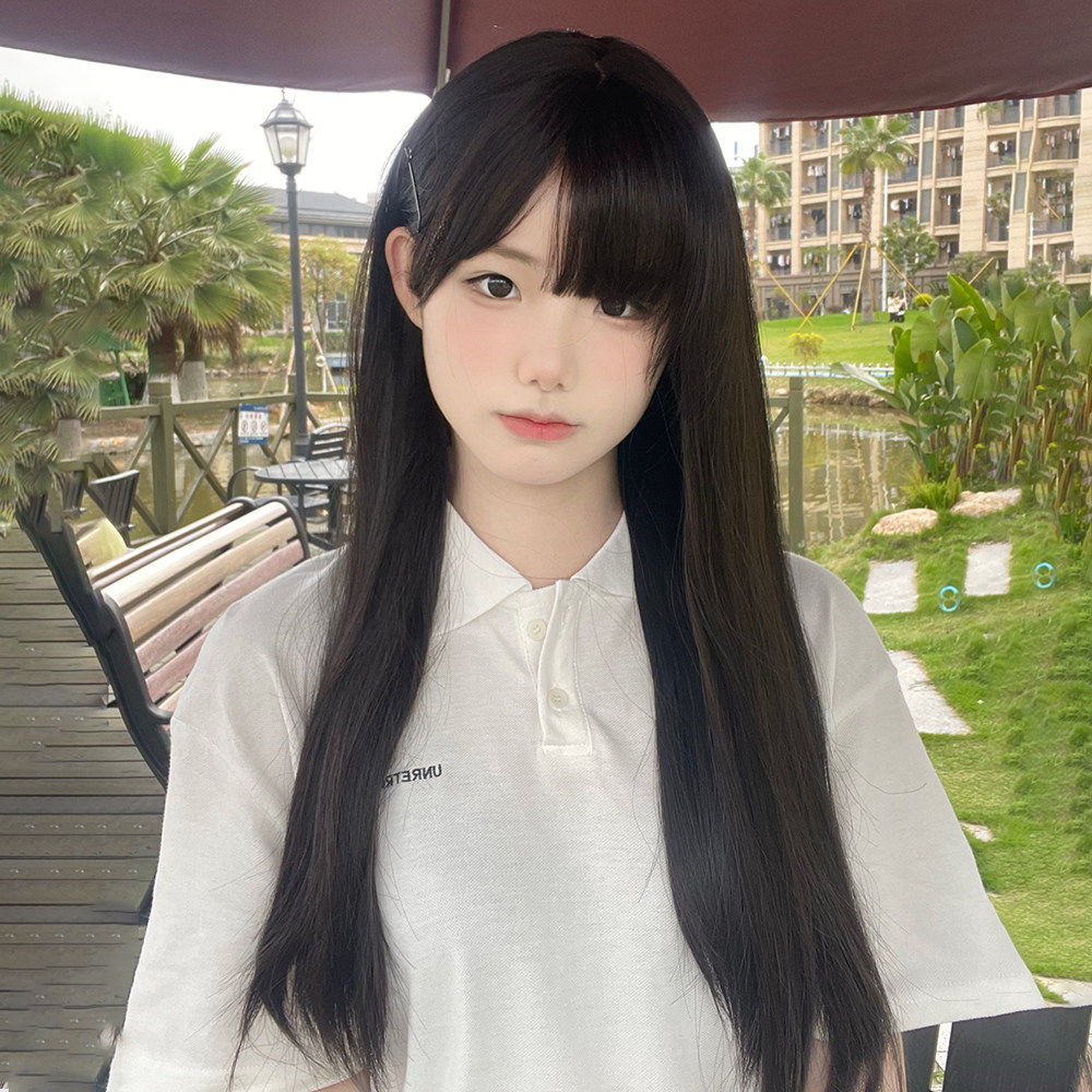 纤韵佳人假发女长发棕色长直发圆脸lolita自然全头套黑长直全头套
