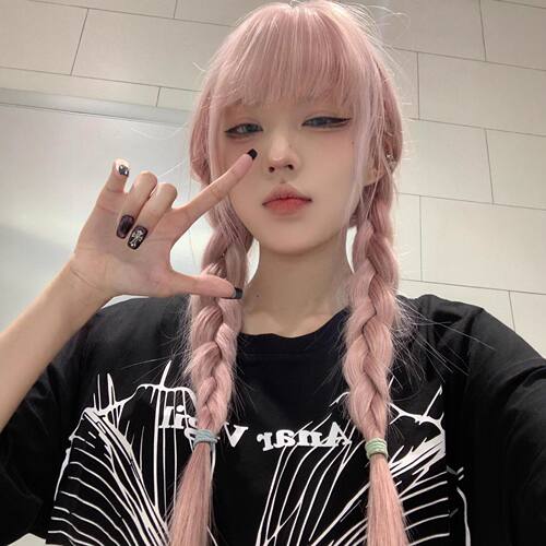 纤韵佳人假发女【扎好双马尾】玫瑰粉长直发甜妹Lolita少萝jk头套