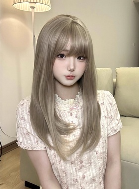 纤韵佳人假发女米灰棕色55cm甜美日常lolita齐刘海长直发jk全头套