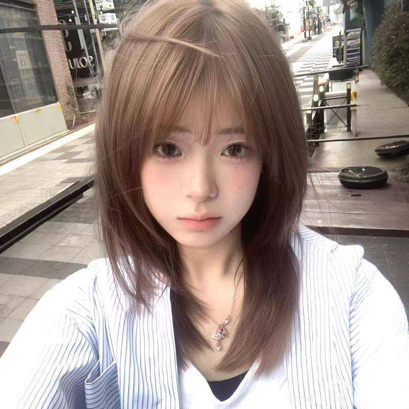 纤韵佳人假发女蜜茶锁骨发y2k网红亚文化齐刘海高层次短直发全头