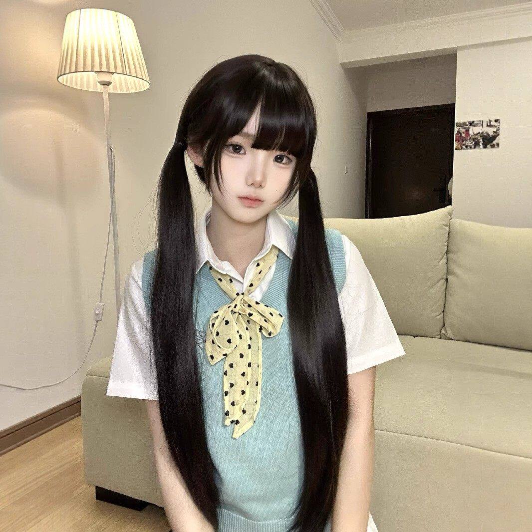 纤韵佳人【扎好双马尾】假发女80cm网红lolita长直发全头套jk少萝