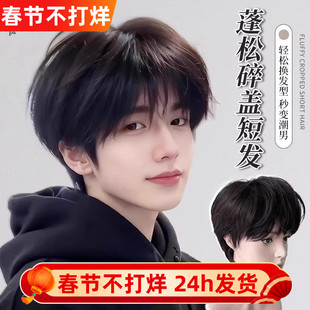 纤韵佳人假发男韩版帅气男生微分碎盖男士黑棕色短直发自然全头套