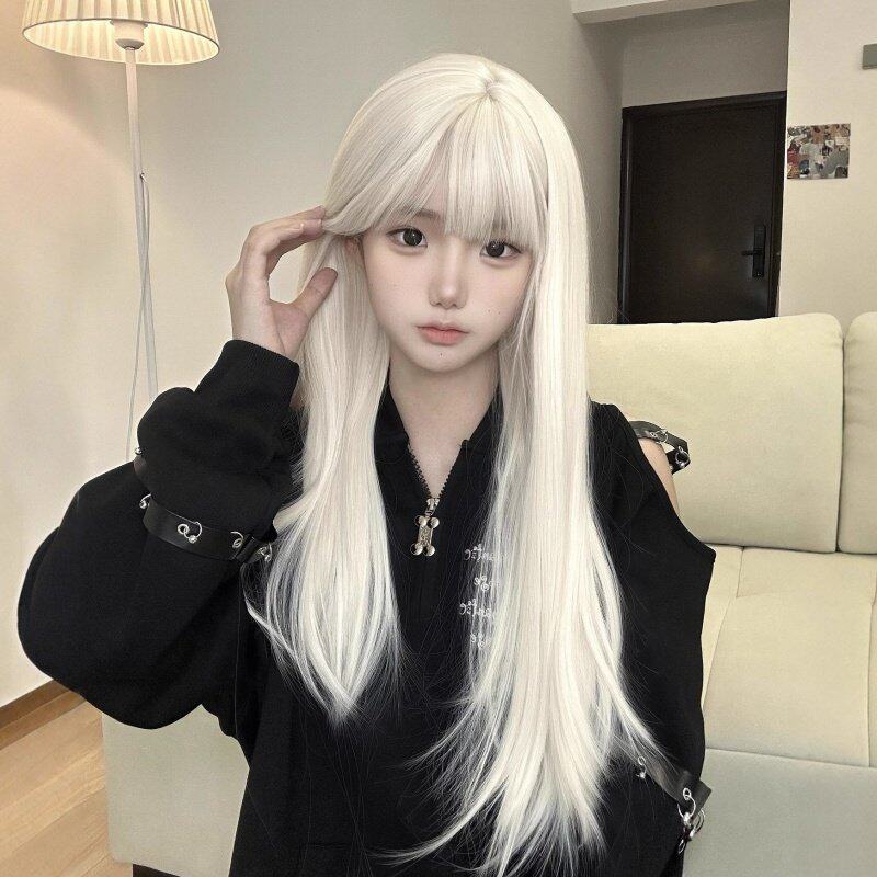 纤韵佳人假发女长直发奶金色Lolita萌妹少萝cos齐刘海60cm全头套