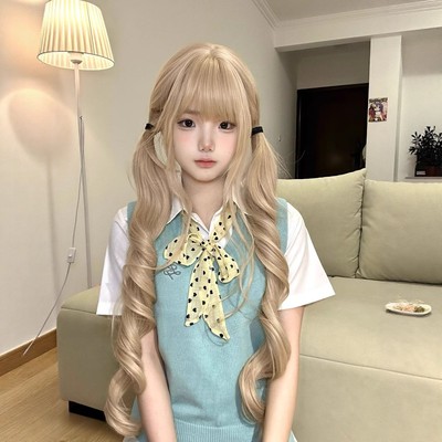 纤韵佳人假发女【扎好双马尾发货】长发Lolita80cm白金色长卷发