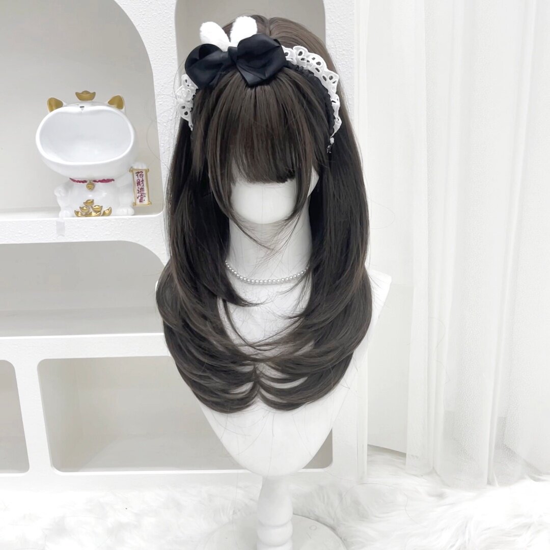 纤韵佳人假发Lolita高层次长直发60cm显白冷棕色齐刘海全头套女jk