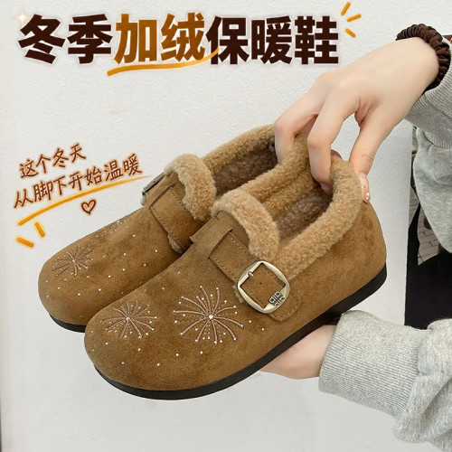 冬季新款复古加绒加厚勃肯鞋女防滑软底一脚蹬舒适中老年妈妈棉鞋