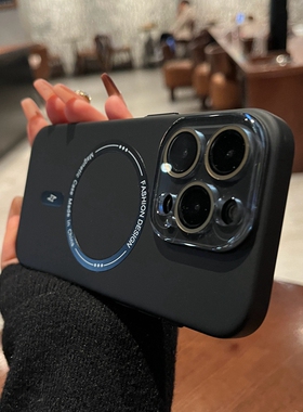 适用iphone16pro手机壳苹果15promax新款高级黑色14pro磨砂肤感硬壳12全包女13por带镜头膜Magsafe磁吸保护套